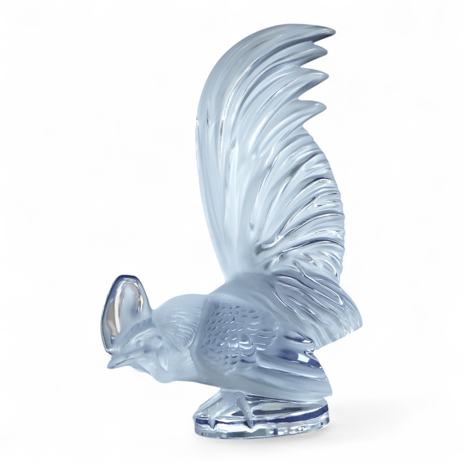 A Lalique cleat and frosted ‘Coq Nain’ (bantam rooster) mascot (boxed), 21cm high x 14cm wide